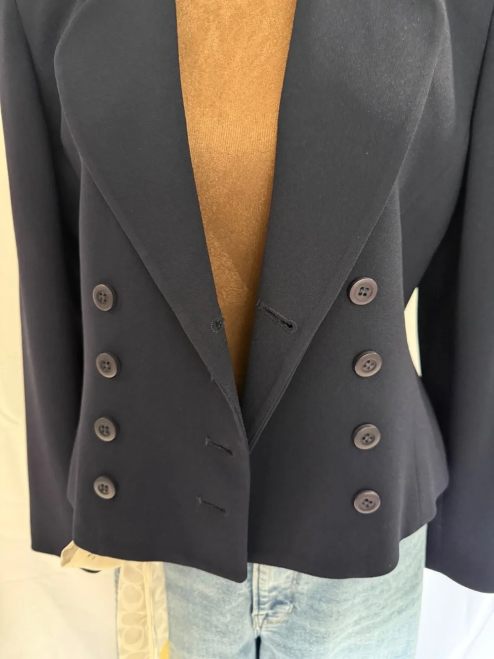 90’s Vintage Christian Dior Navy Double Breasted Cropped Blazer Jacket 4 Petite